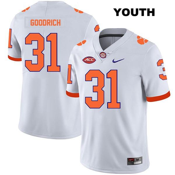 Youth Clemson Tigers #31 Mario Goodrich Stitched White Legend Authentic Nike NCAA College Football Jersey QRB1646TE